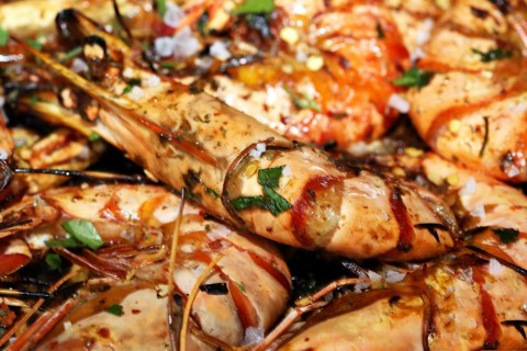 Grilled black tiger prawns