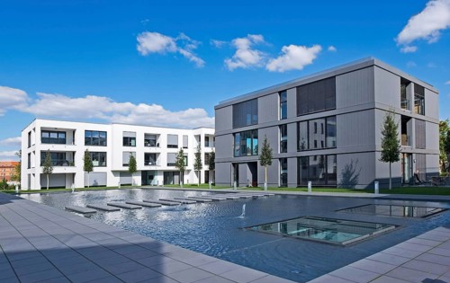 Residential neighbourhood with modern apartment blocks, Rhineland-Palatinate, Germany, Europe