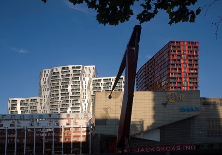 The Schouwburgplein designed by architect Adriaan Geuze modern city square on the roof of a car