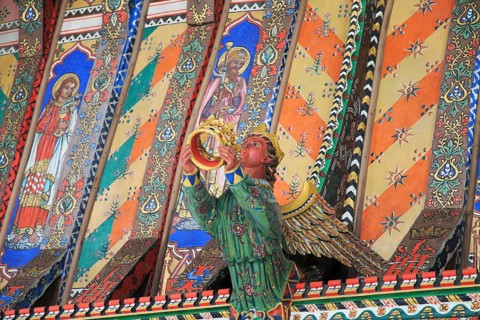 Painted ceiling by Mildred Holland 1863-66, Huntingfield church, Suffolk, England, UK
