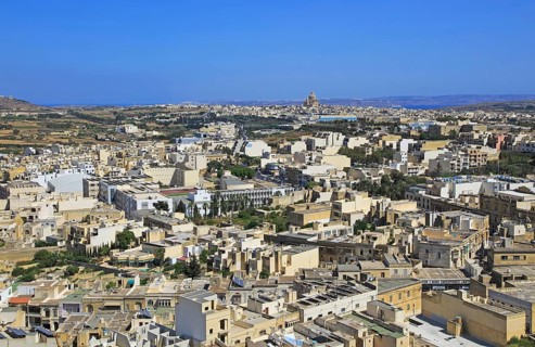 High density buildings looking east towards Xewkija from the town of Rabat Victoria Gozo, Malta,