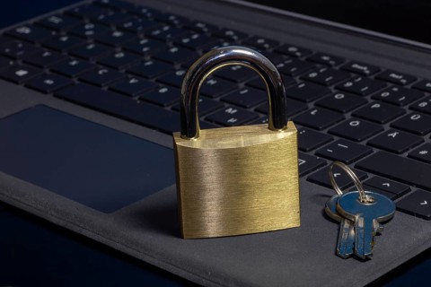 Padlock on a keyboard as a symbolic image for internet security, hacker attacks and so on