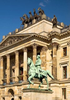 Palace, classicist three-winged complex with quadriga and equestrian statue of Duke Friedrich