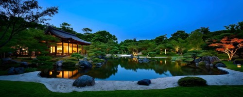 Zen garden bathed in the soft glow of dawn as a serene symbol for relaxation, AI generated