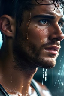 Portrait of sweating man after workout, AI generated