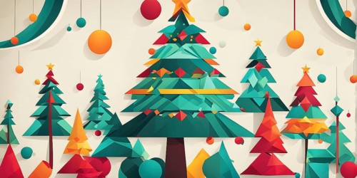 Abstract Christmas tree illustration with vibrant colors and geometric shapes, AI generated