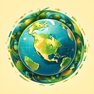 Illustration of a globe composed of triangular solar panels and swirling wind patterns, symbolizing