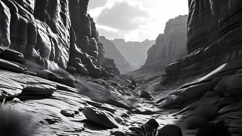 Erosion carved deep canyon and dramatic rock formations in the colorado plateau, AI generated