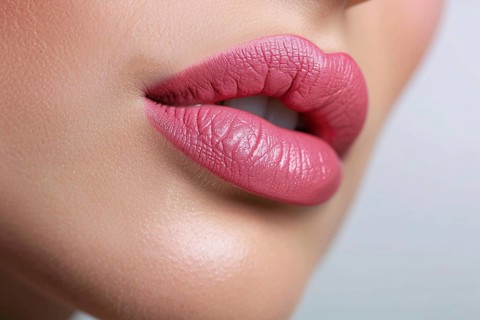 Close up of woman's mouth with pink lipstick. Generative AI, AI generated