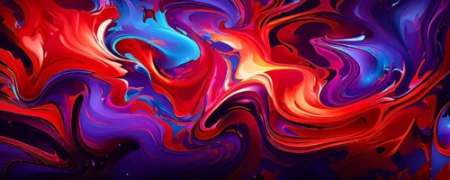 Abstract swirled pattern intertwining gradients of vibrant red and purple colors, AI generated