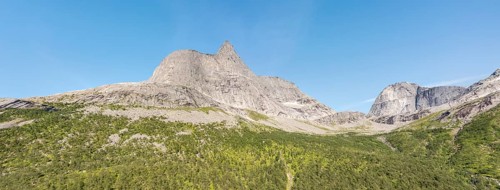 Panorama aerial view of Mt. Stetind, famous norwegian mountain, northern Norway