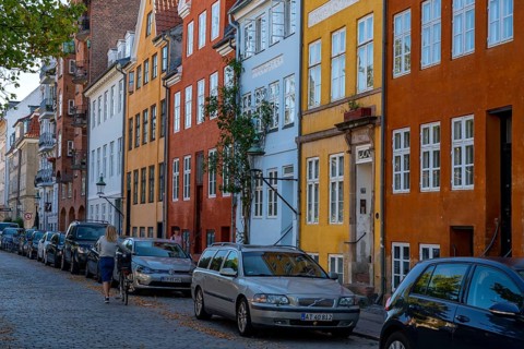 Christianshavns, old residential buildings on Overgaden Oven Vandet, old district, at the same time