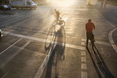 Cycle path against the light. Marking on the road. Berlin, Germany, Europe