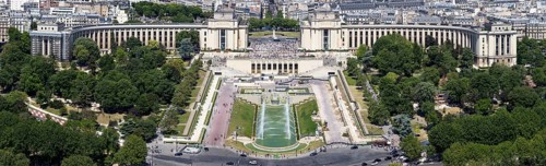 View of the Palais de Chaillot and its surrounding gardens and squares, Paris