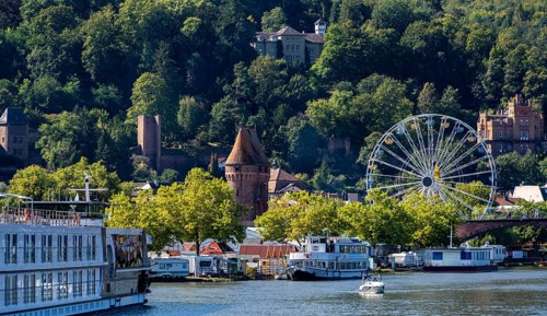 View of Miltenberg, with the parish church of St James, the castle and the Ferris wheel from the