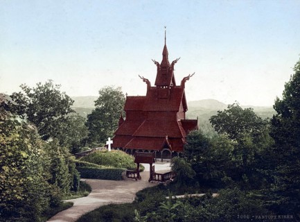 Fantoft Stave Church, Fortun, Fantoft district, Bergen, Norway, 1890, Historical, digitally