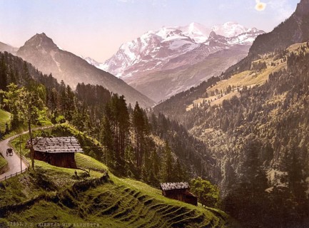 Kienthal und Alphütte, Berner Oberland, Schweiz, Historische, digital restaurierte Reproduktion
