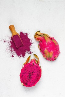 Pitaya powder, dragon fruit, freeze-dried powder, top view, no people