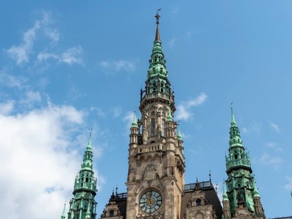 Magnificent old town hall with towers and copper roofs, neo-Renaissance, Liberec, Czech Republic,