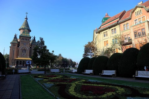 Banat, Timisoara, Timisoara, Orthodox Cathedral, houses at Piata Victoriei, Victory Square,