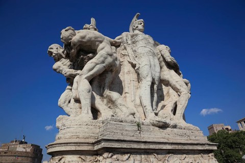 Sculpture group at the entrance to the Bridge of Angels, Rome, Italy, Europe