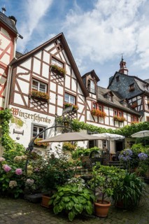 Picturesque village with half-timbered houses, Beilstein, Moselle, Rhineland-Palatinate, Germany,