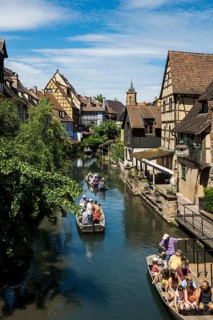 Picturesque colourful half-timbered houses, La Petite Venise, Colmar, Alsace, Bas-Rhin, France,