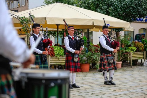 Bagpipe orchestra, Pipe concert, Sigmaringen, Baden-Württemberg, Germany, Europe