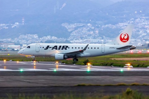 J-Air Embraer 170 aircraft with registration number JA220J at Itami Airport (ITM) in Osaka, Japan,