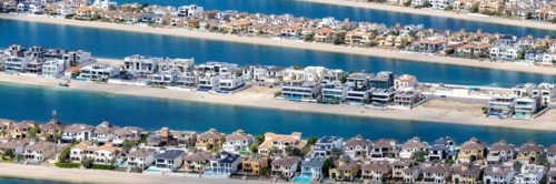 Artificial island in the shape of a palm tree The Palm Jumeirah with luxury villas property