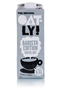 Oatly variety Barista Edition vegan oat milk cropped against a white background