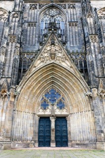 Protestant gothic Magdeburg cathedral or Cathedral of Saints Maurice and Catherine, Main entrance,