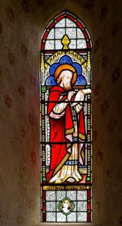 Stained glass window of Saint Matthew by Horwood 1878, church of Saint Mary the Virgin, Silchester,