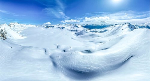 Aerial view, Alpine panorama, Snow-covered glacier plain, Plaine-Morte glacier, Bernese Alps,