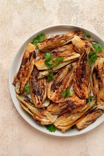 Baked, oven-baked fennel, with spices, in olive oil, homemade, no people