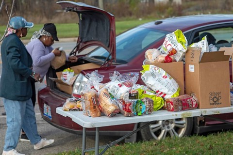 Detroit, Michigan - The nonprofit Forgotten Harvest distributes free food to residents of a