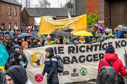 Demonstration against the demolition of the lignite village of Lützerath, from the village of