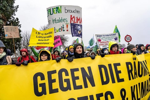Demonstration against the demolition of the lignite village of Lützerath, from the village of