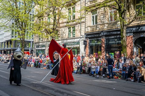 Costumed participants of the guest canton Schwyz, parade of the historically costumed guildsmen,