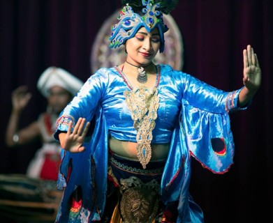 Sri Lankan dancer performing a traditional dance, Young Men's Buddhist Association, Kandy, Central