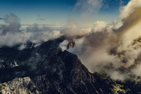 Sunrise hike on the Hochplatte in the Ammergau Alps, Ammergebirge in the Allgäu, Bavaria, Germany,