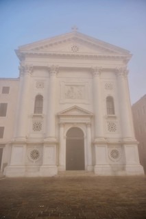 Church 'Chiesa santa Maria della Pieta' before sunrise in Venice on a foggy morning in winter,