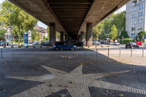 Underside of the Theodor Heuss Bridge, Rhine crossing, cable-stayed bridge, first road bridge of