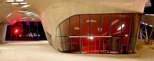 Under the phæno building, an experimental landscape and science centre at night, Wolfsburg, Lower