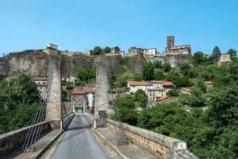 Chilhac, suspension bridge over the Allier River, Haute-Loire, Auvergne-Rhone-Alpes, France, Europe