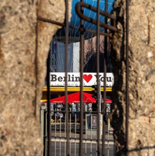 Border wall, view through a former wall segment, Berlin, Germany, Europe
