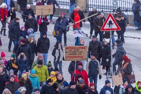 Several thousand people protested on Sunday in Dresden and elsewhere, against the AfD and in favour