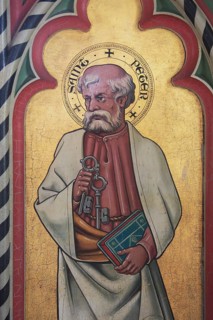 Victorian painting of Saint Peter, Church of Saint Mary, Uggeshall, Suffolk, England, UK