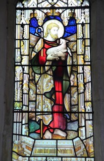Good Shepherd stained glass window Church of Saint Mary, Coddenham, Suffolk, England, UK