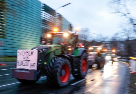 Thousands of farmers demonstrate with their tractors against the planned cancellation of the
